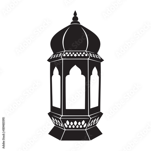 Detailed illustration of an ornate lantern showcasing a striking black silhouette