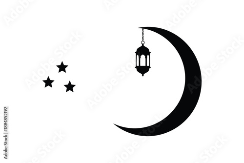 Islamic Icon Set with Moon Lantern Crescent and Mosque