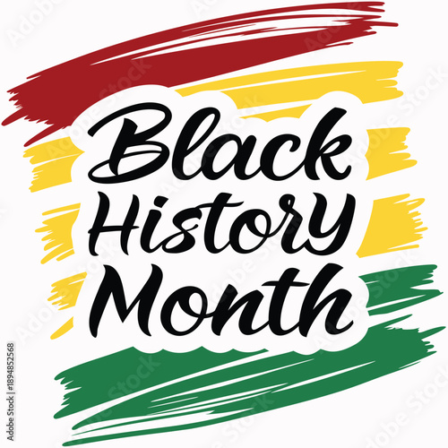 A vibrant graphic honoring February as black history month with symbolic Pan-African colors

