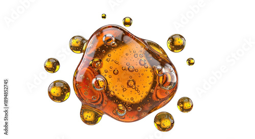 Amber liquid blob with suspended bubbles