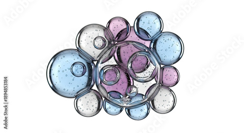 Cluster of colorful liquid bubbles with internal air bubbles