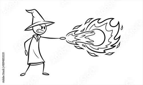 Wizard casting a fireball with angry expression and dramatic magical effect