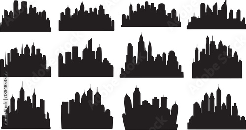 City Skyline Silhouettes on White Background Vector Graphics Collection