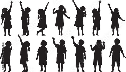 Silhouettes of children in various playful poses and movements