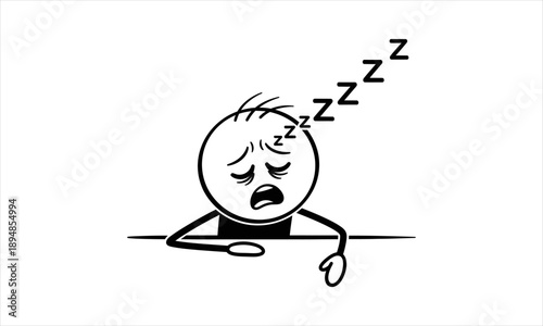 Exhausted Stick Figure Sleeping with Zzz's Above Head