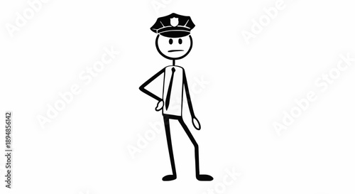 Stick figure police officer standing with hand on hip.