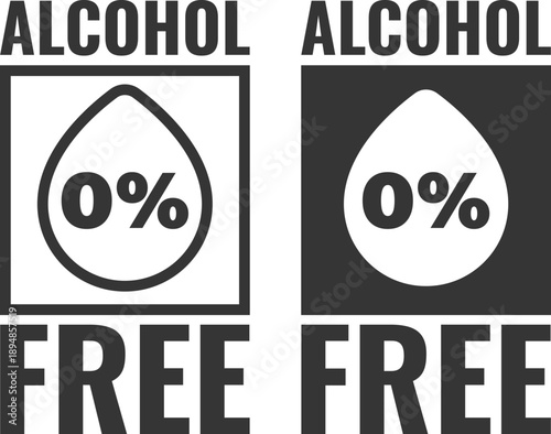 Clear alcohol free labels with drop icon and bold typography in black and white design