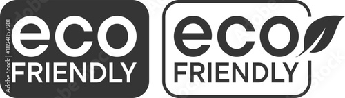 Eco friendly label designs featuring black and white colors with leaf icon and clean text