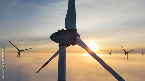 Lower Saxony, Germany - January 11, 2026: Wind turbine at sunset during winter time 