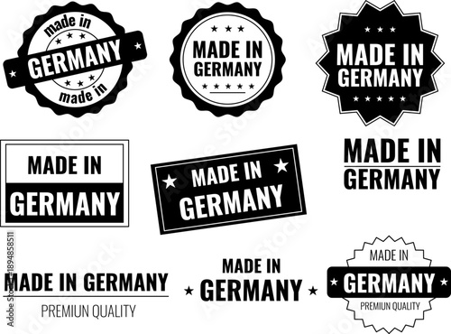 Set of made in Germany labels showing product emblems for various uses and occasions