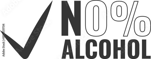 Minimal black and white no alcohol label with check mark and bold typography design