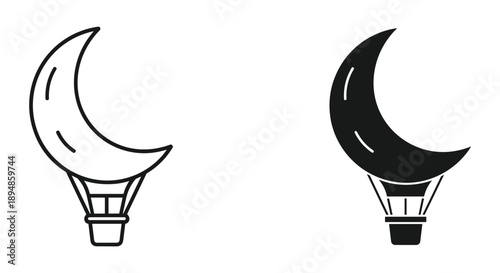 Hot Air Balloon in Crescent Moon Shape Illustration