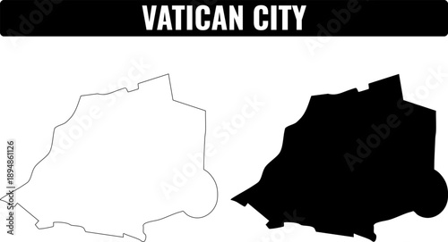 Vatican City shapes set showing outline and filled map design for educational use