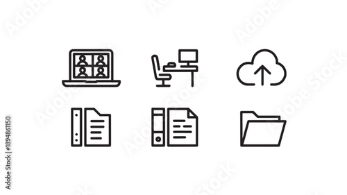 Vector Illustration Of Business And Office Icons For Corporate And Technology Concepts