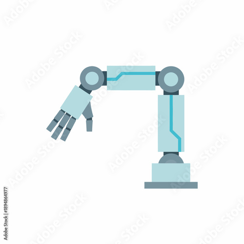 Stylized light blue robotic arm with articulated joints and a threefingered hand