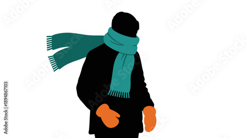 Silhouette of a person warmly dressed with a scarf and gloves