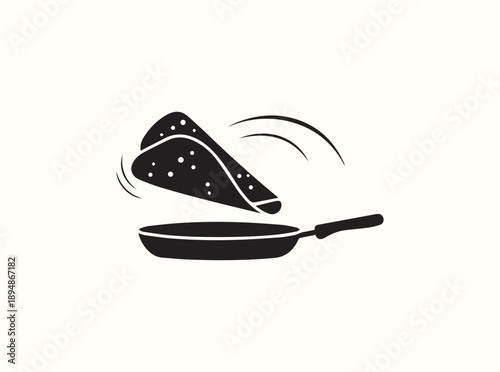 Black Silhouette of Crepe Flipping in Pan with Motion Lines
