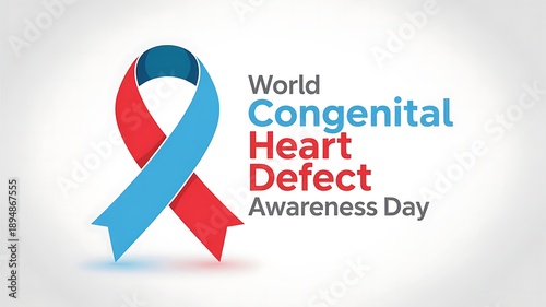 Red and blue ribbon symbol for world congenital heart defect awareness day recognition and support for affected children and adults