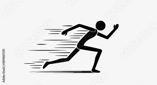 Stick figure running fast with motion lines.