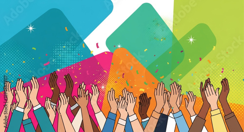 Diverse group of people clapping hands in celebration.