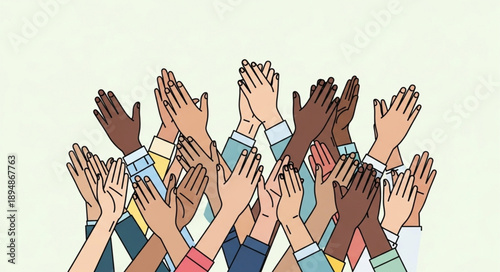 Diverse group of people clapping hands together in appreciation.