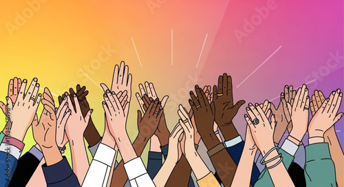 Diverse group of people clapping hands together in celebration.