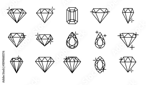 Luxury Diamond Icons Set in Minimal Style