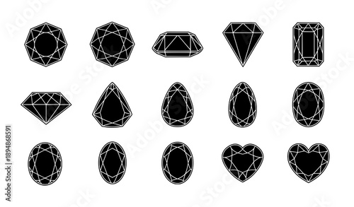 Diamond Gems Vector Icon Set – Luxury Jewelry Symbols