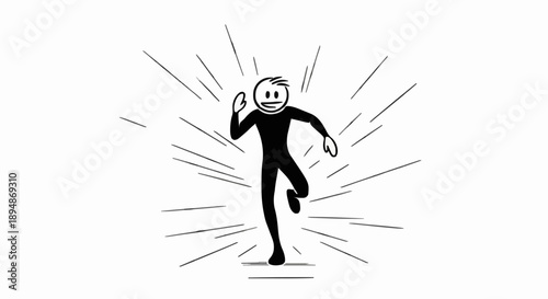 Stick figure running with speed lines illustration.