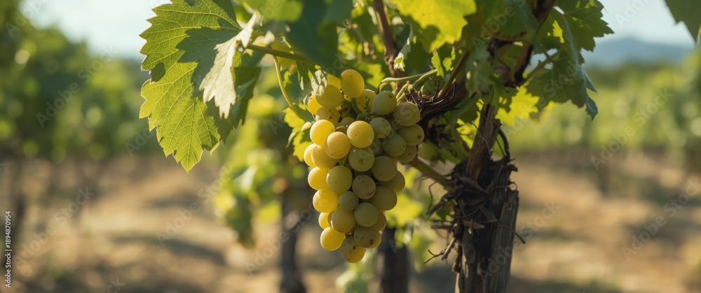 Obraz premium Close-Up Shot Of Grape Cluster In Organic Vineyard