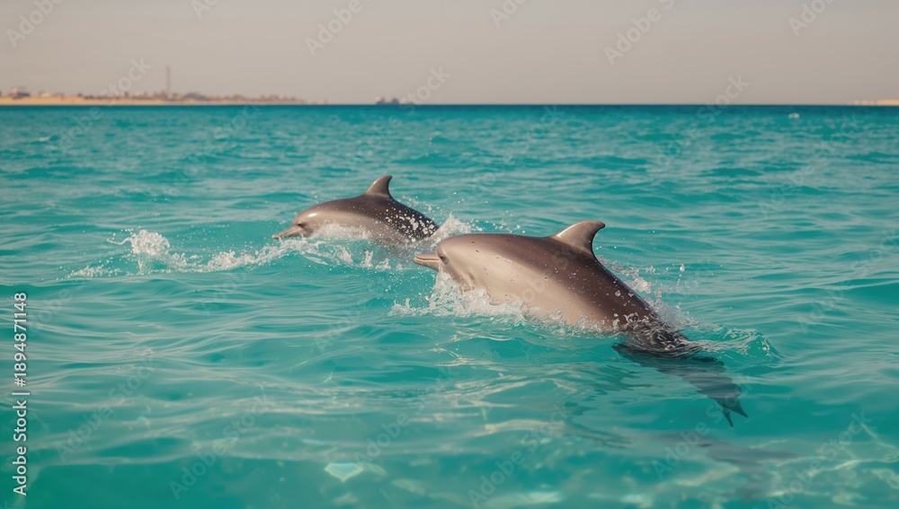 Obraz premium Dolphins in open water beneath the surface, aquatic wildlife, ocean environment, World Oceans Day
