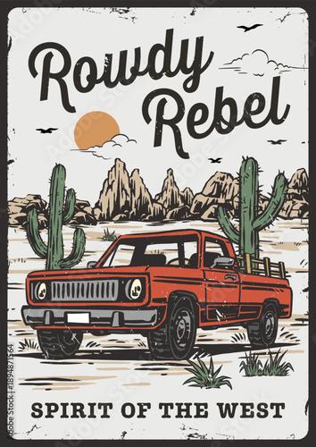 Wild western scene with truck