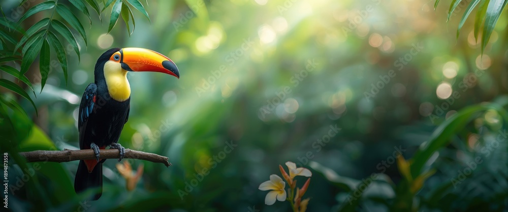 Fototapeta premium Photograph of a Ramphastos toco (Tucano-toco), characteristic bird of South American tropical rainforests