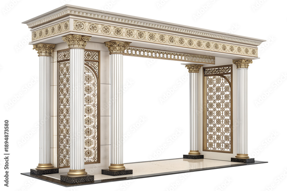 Fototapeta premium Luxury architectural entrance frame with columns, isolated on transparent background, PNG