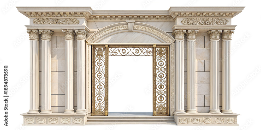 Obraz premium Luxury architectural entrance frame with columns, isolated on transparent background, PNG