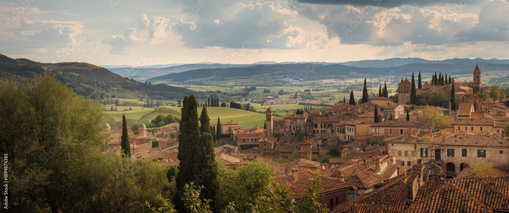 Naklejka premium Montalcino town in Tuscany, Italy, with its historic medieval architecture and oak origins
