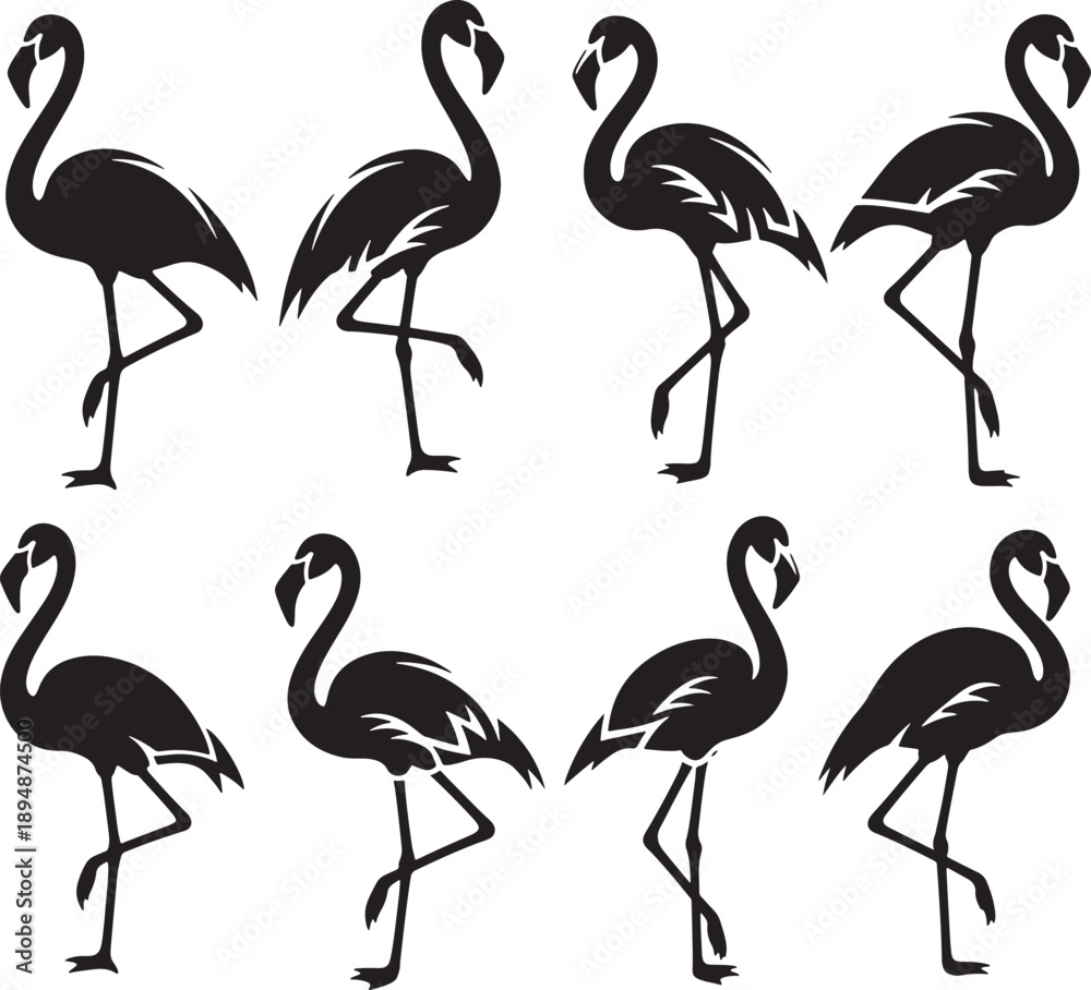 Obraz premium Minimalist Black Silhouette Flamingos Vector Set for Design and Decor