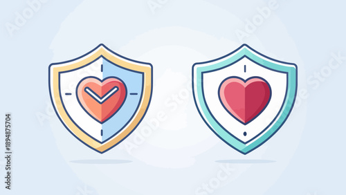 Shields Protecting Hearts with Checkmark and Solid Heart