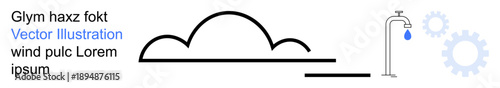 Environmental conservation, water management, climate systems, industrial processes, sustainability, resource efficiency. A cloud, faucet with droplet and gear symbols. Environmental conservation