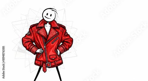 Stick Figure Wearing a Red Leather Jacket.