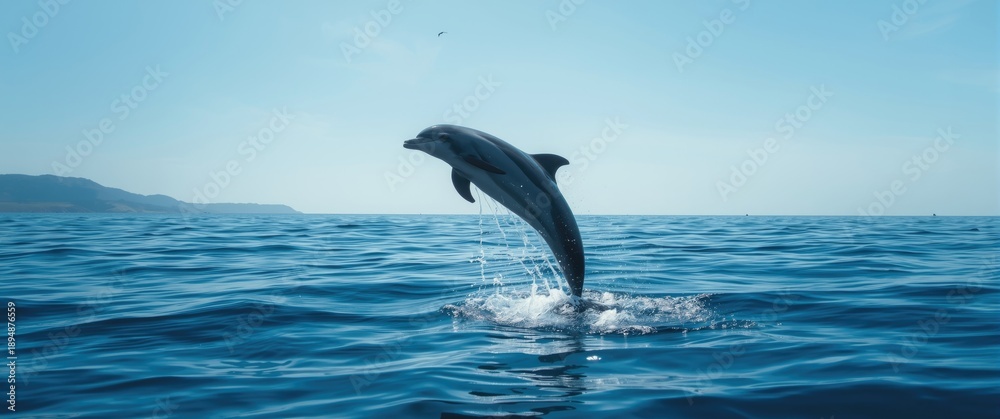 Naklejka premium A jumping dolphin above the water surface