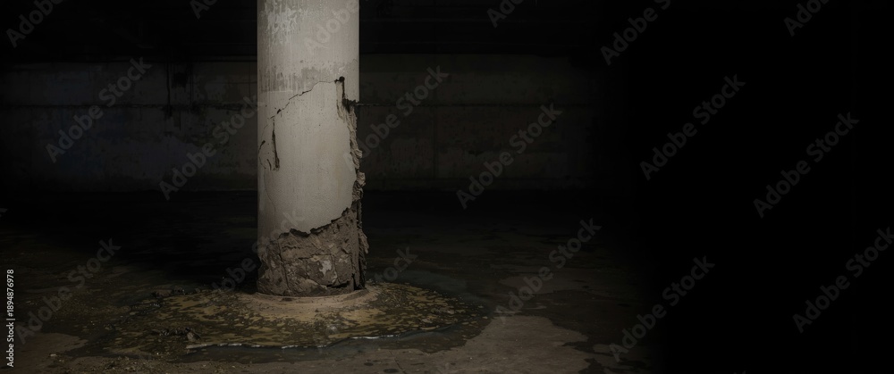 Naklejka premium Harm to concrete column due to water in the basement