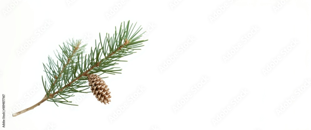 Obraz premium White background with a Larch branch and cone