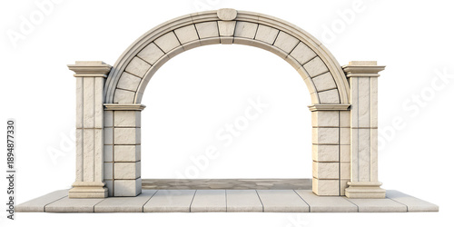 Minimal stone arch, clean classical lines, isolated on transparent background, PNG