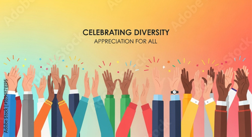 Diverse hands raised celebrating unity and inclusion.