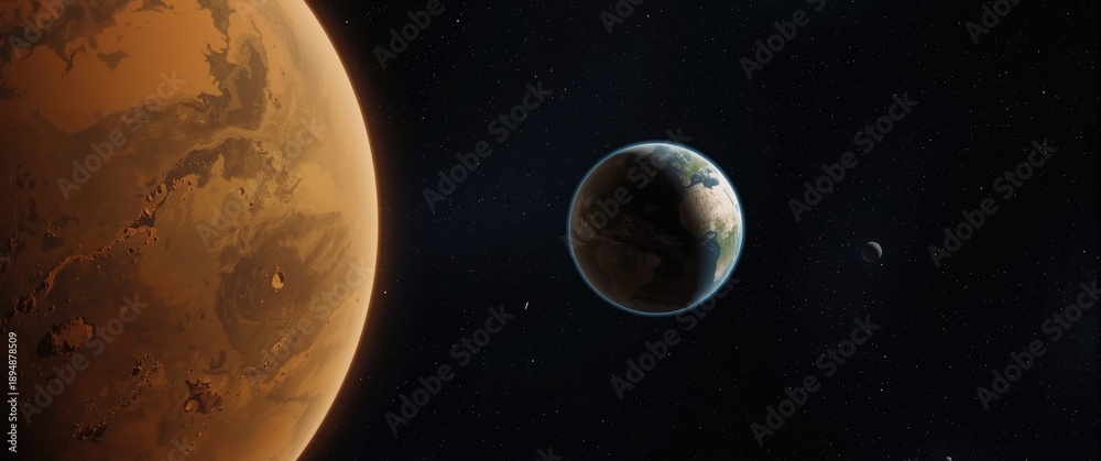 Fototapeta premium Exploring Mars and Earth: Planet diameters and potential colonization