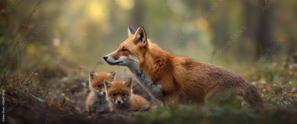 Fototapeta premium Vulpes vulpes in the Wilderness - Red Fox and Cubs