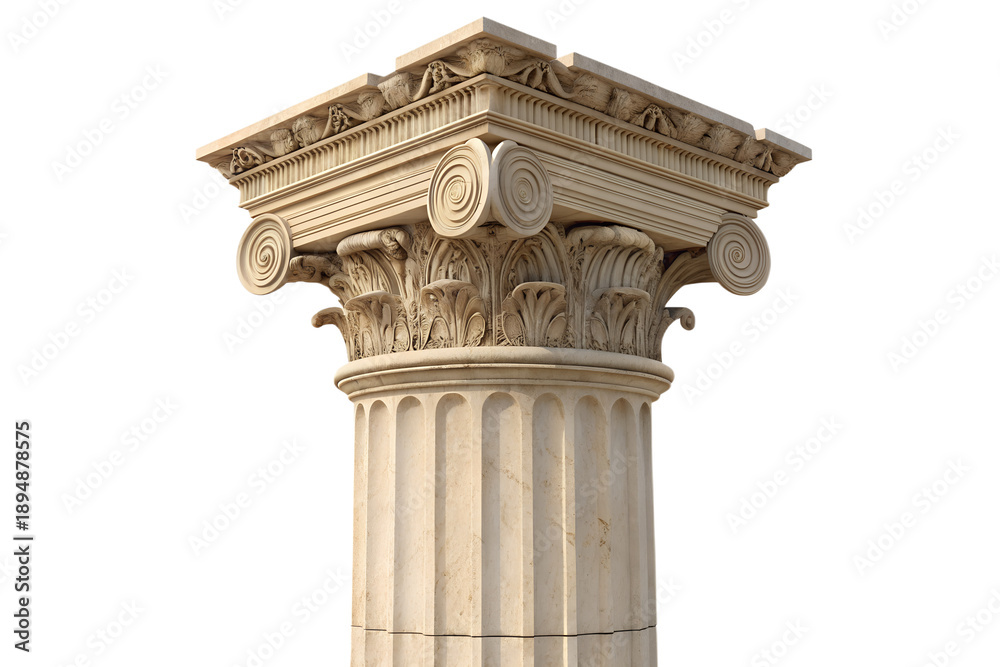Fototapeta premium Classical stone pillar, refined architectural detail, isolated on transparent background, PNG