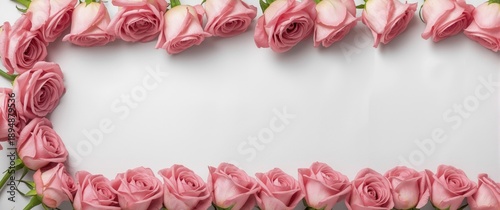 Pink flower composition featuring a rose pattern on a white background. Ideal for Valentines Day, Birthday, Women's Day, and Mother's Day