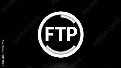 Ftp logo animation white circle with text on black background